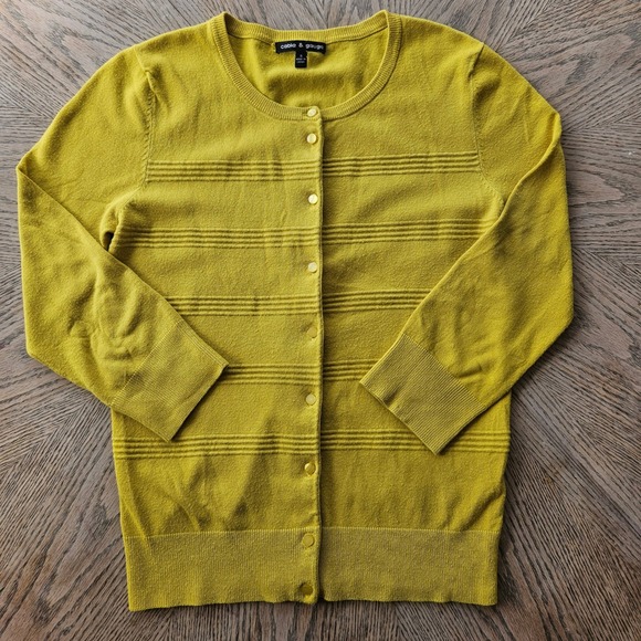 Cable & Gauge Cardigan Womens Small Yellow 3/4 Sleeve Textured Knit Sweater - Picture 10 of 12